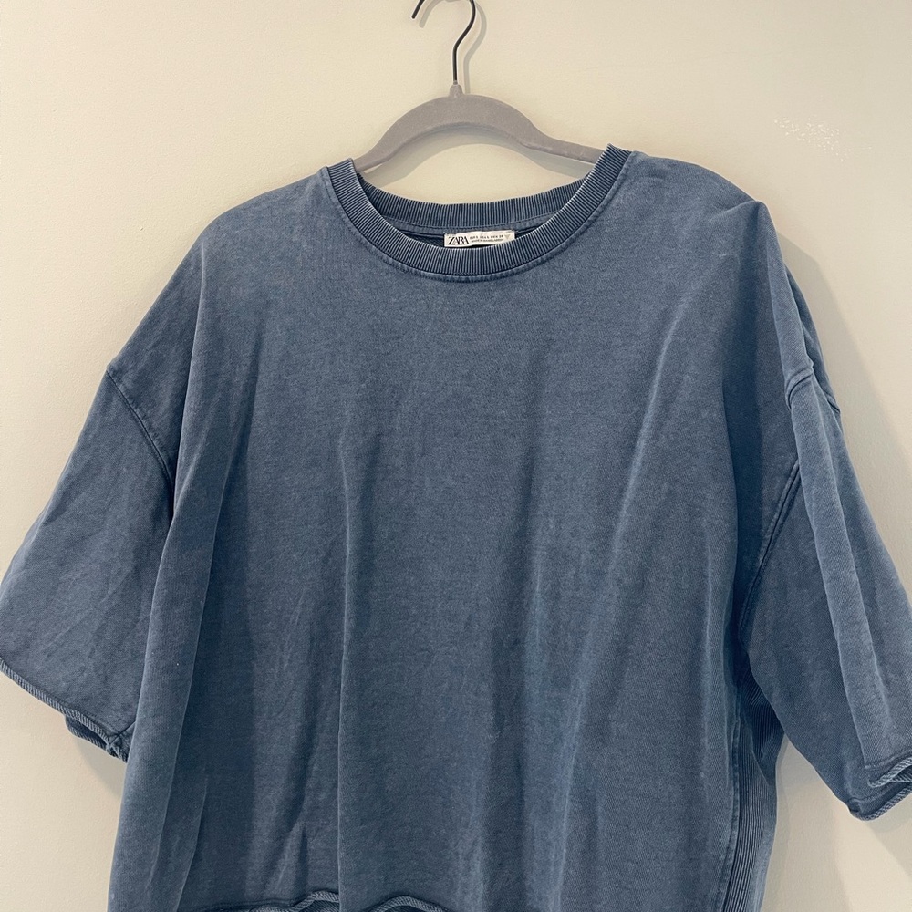 Zara Denim Blue Crew Neck Top